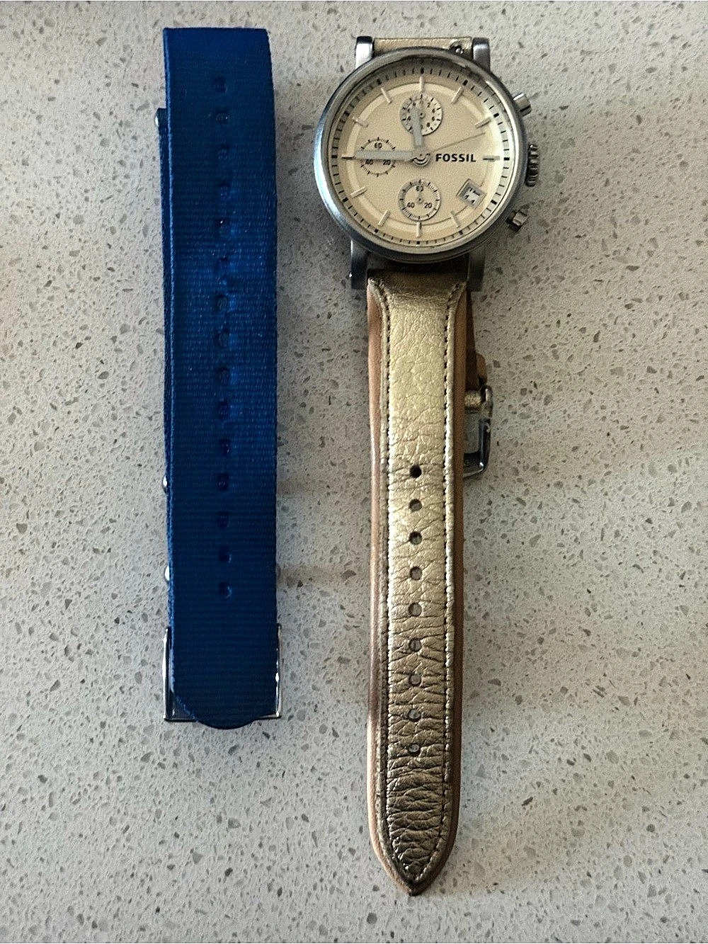 Fossil original boyfriend watch Chronograph Leather Watch in Gold & Blue additio